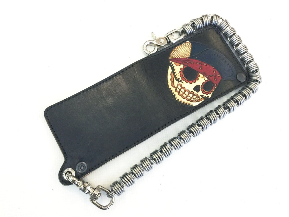 Hand Stained Long Biker Leather Chain Wallet