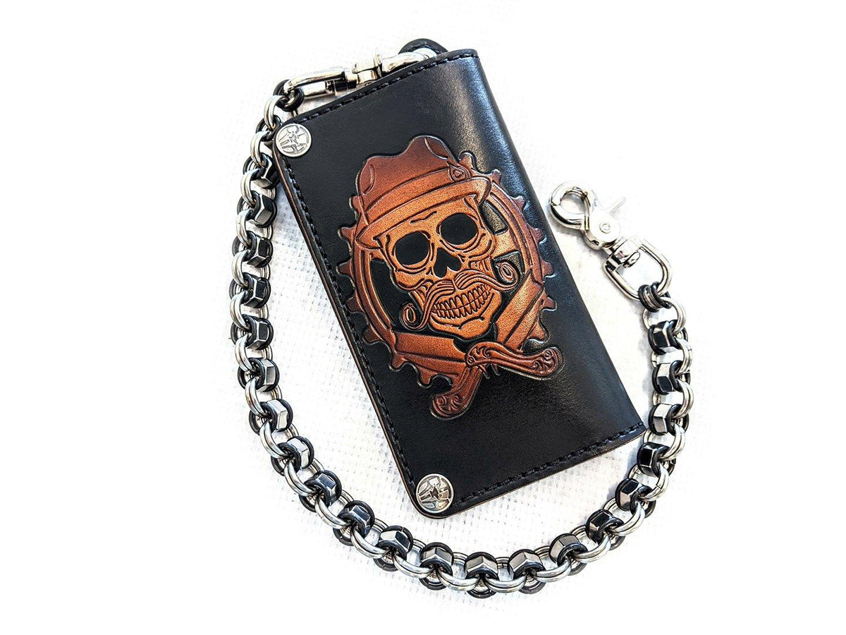 Red Rose Skull & Cross Bones Genuine Leather Chain Wallet – Bewild