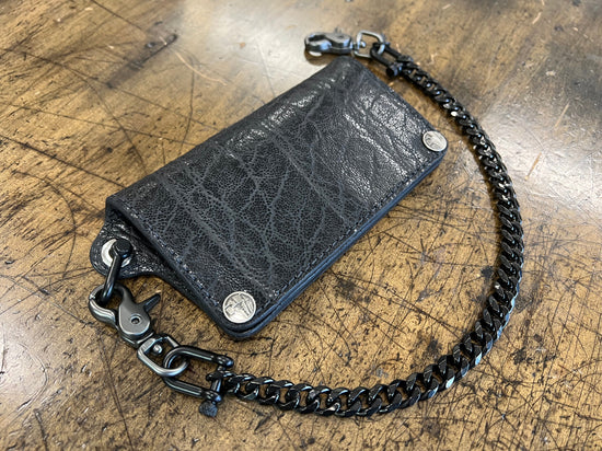 Long Biker Exotic Leather Wallet with Chain - Genuine Elephant