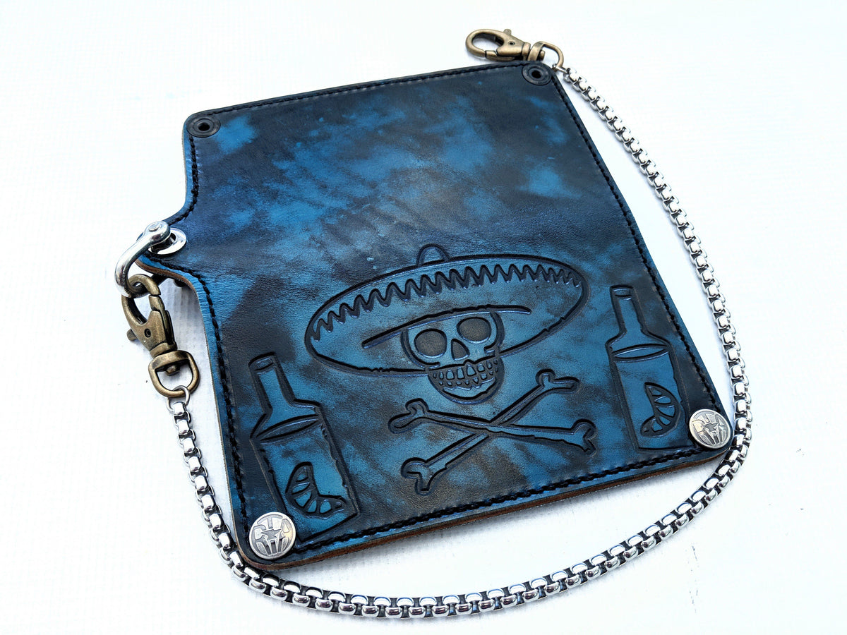 Long Biker Leather Chain Wallet - Inferno Anvils on Exterior