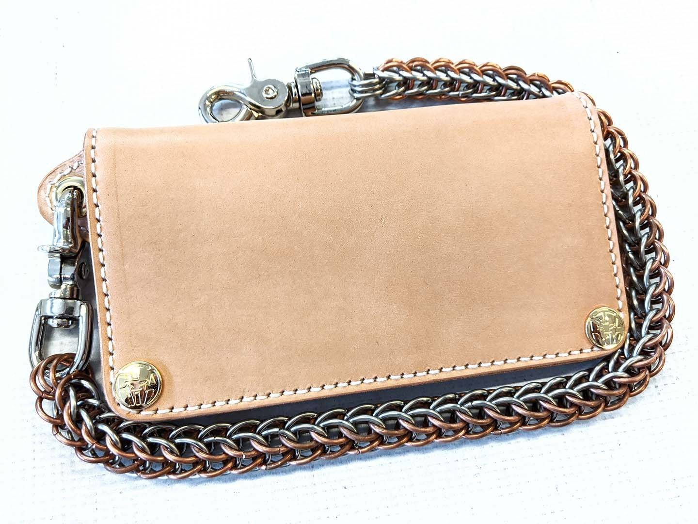 Gen 3 Long Biker Leather Chain Wallet - Natural Cowhide - Anvil Customs