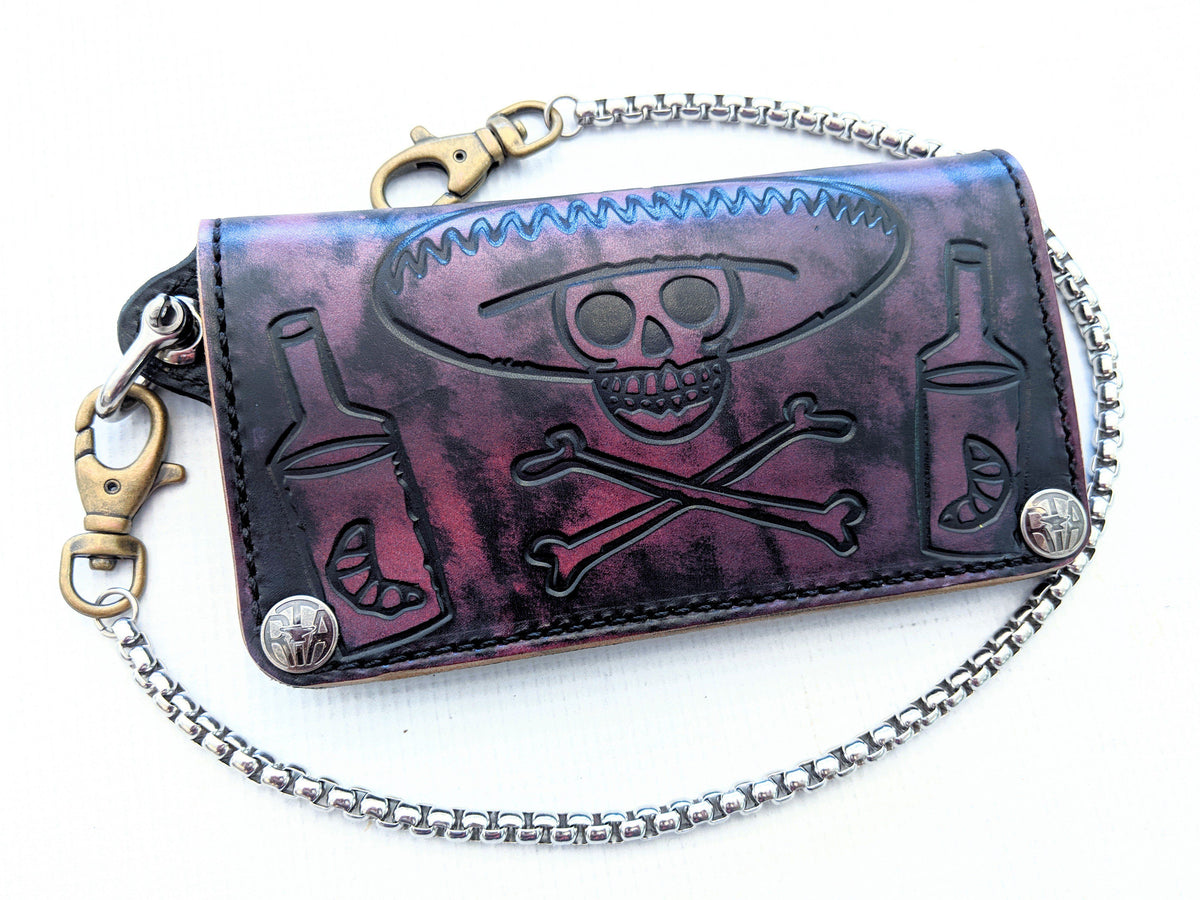 Long Biker Leather Chain Wallet - Natural Cowhide - Anvil Customs