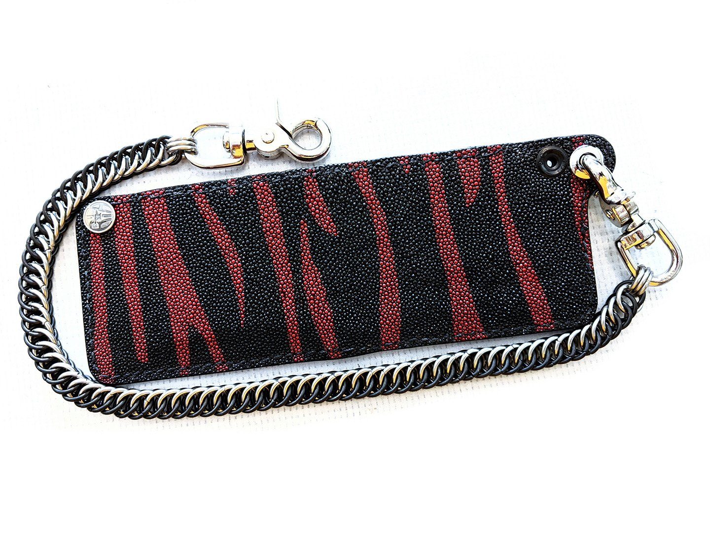 Mini Bifold Leather Chain Wallet - Red/Black Stingray 1 - Anvil Customs