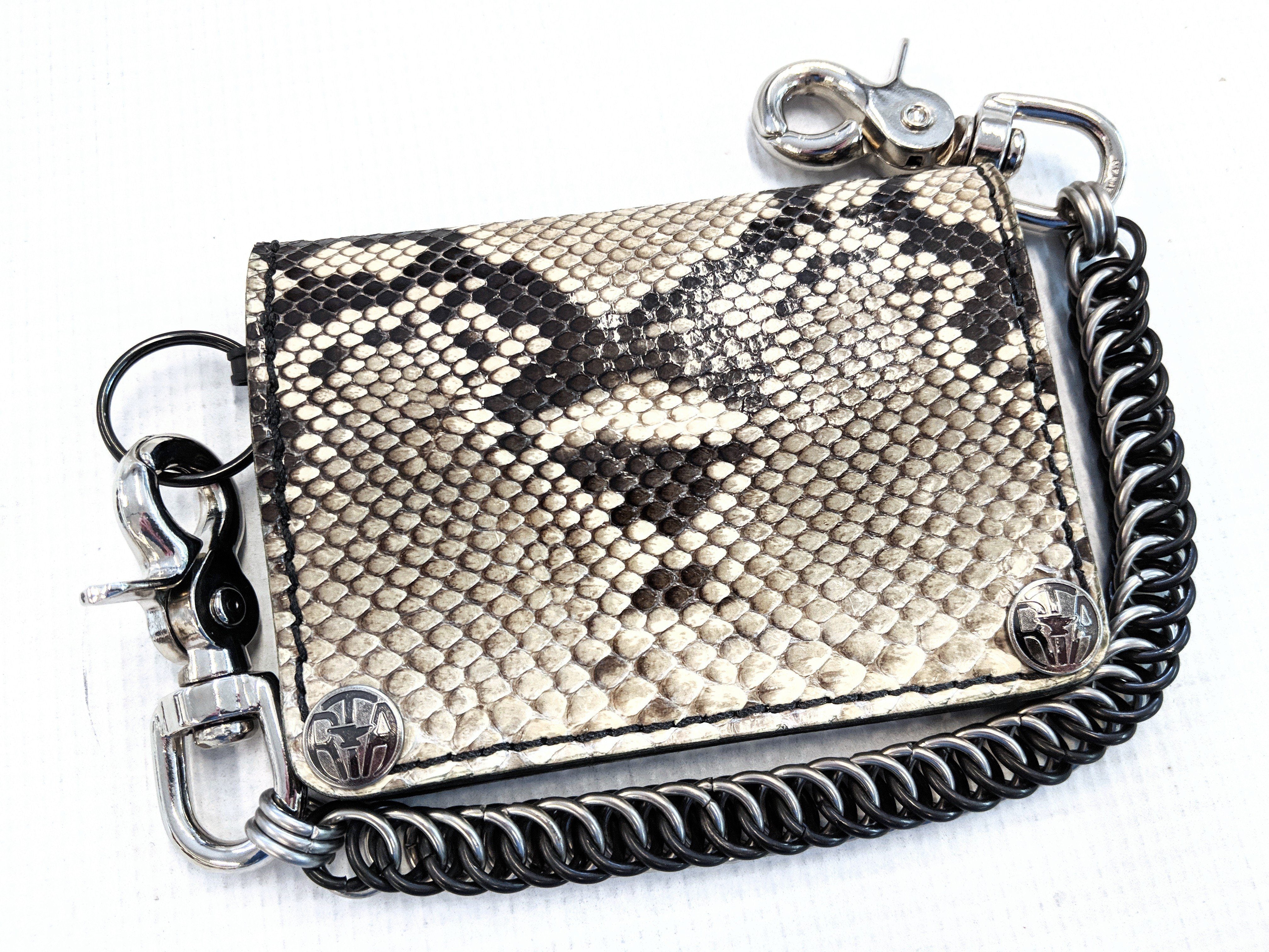 Mini Long Leather Chain Wallet - White Python - Anvil Customs