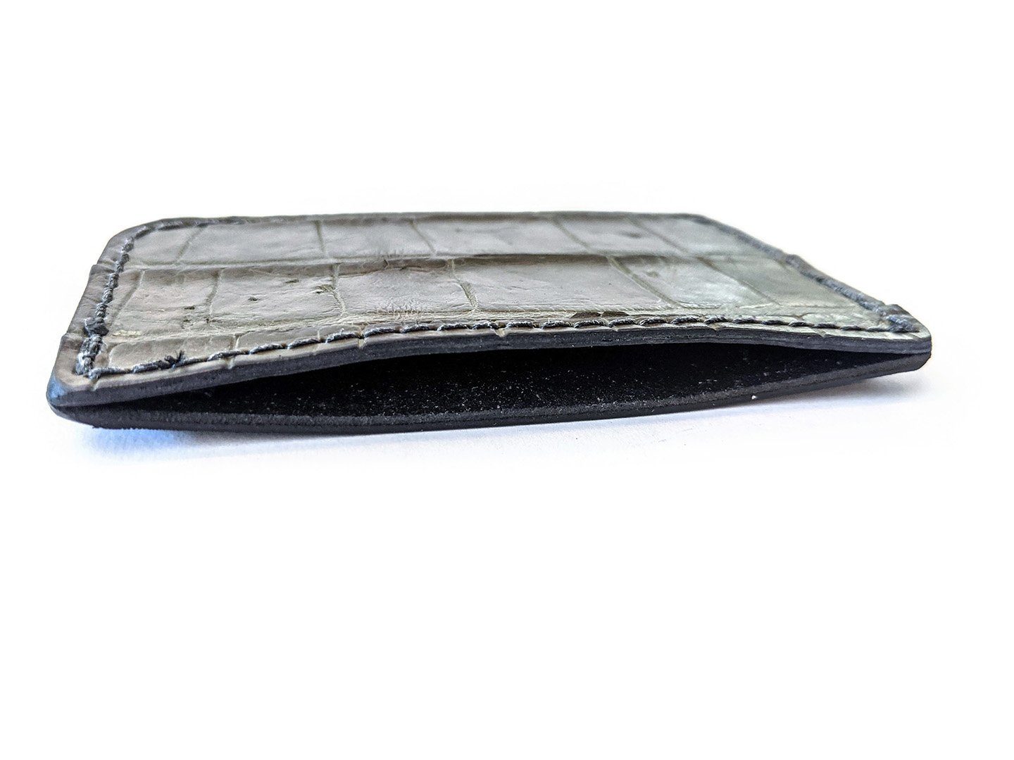 Single Pocket Card Wallet - Olive Alligator