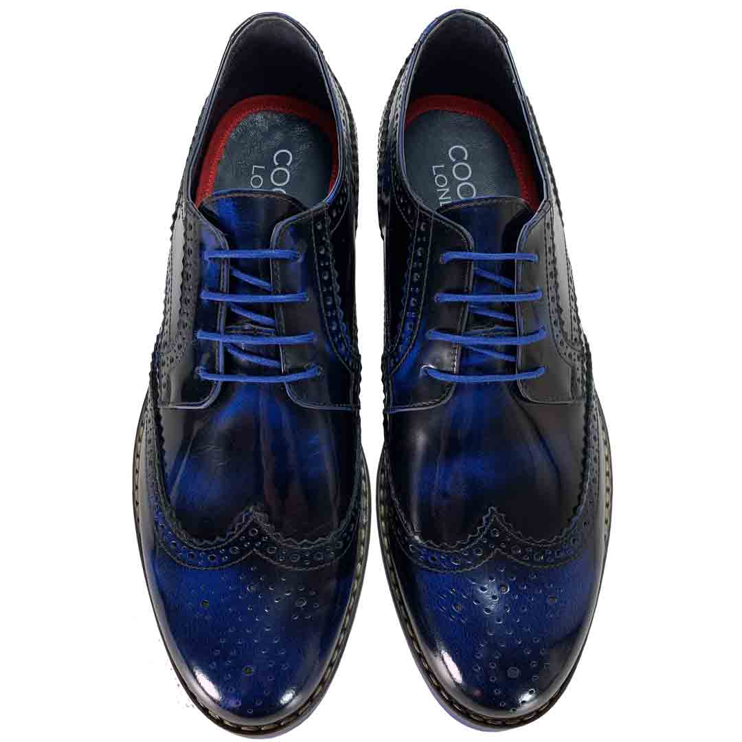 Blue Brogues Men's High Shine Leather Shoes Blue Soles – Coogan London