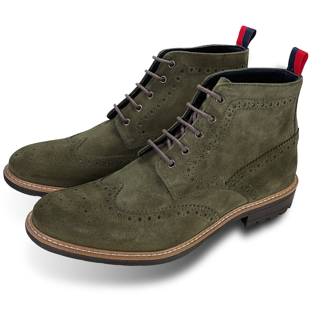 green brogue boots