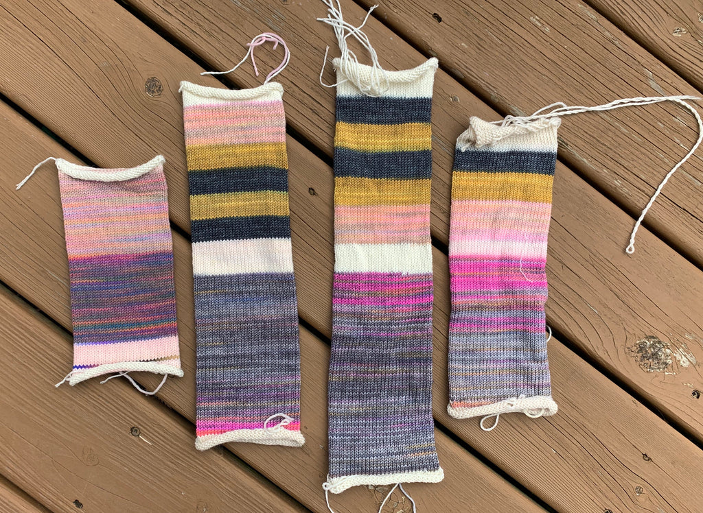 circular sock machine swatches for morning and evening hand knit scarf