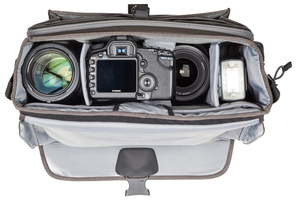 Exposure 15: Fits one ungripped body with a 70–200mm f/2.8 attached, 2–5 extra lenses, flash, a 10” tablet and a 15” laptop.