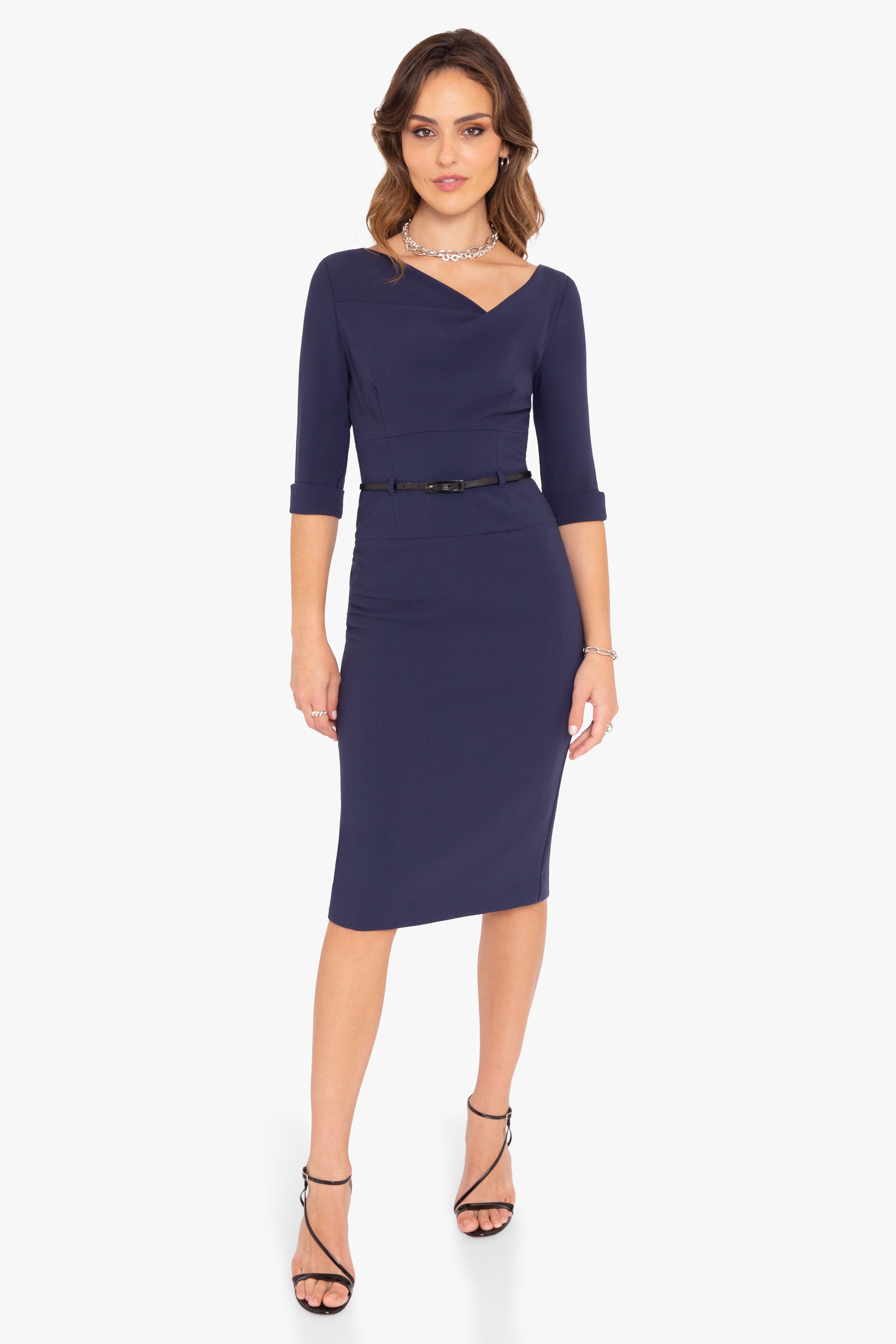 Belted 3/4 Sleeve Printed Satin Midi Dress - FINAL SALE – Inherit Co.