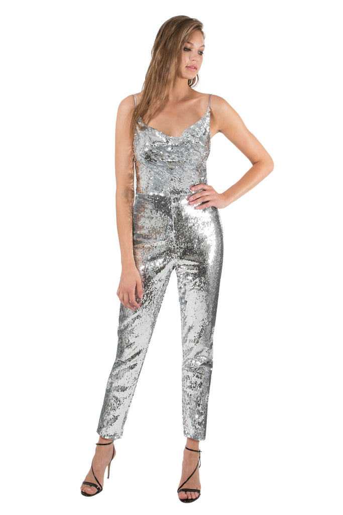 black halo lucy sequin jumpsuit