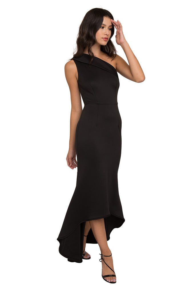 black halo cadencia one shoulder gown