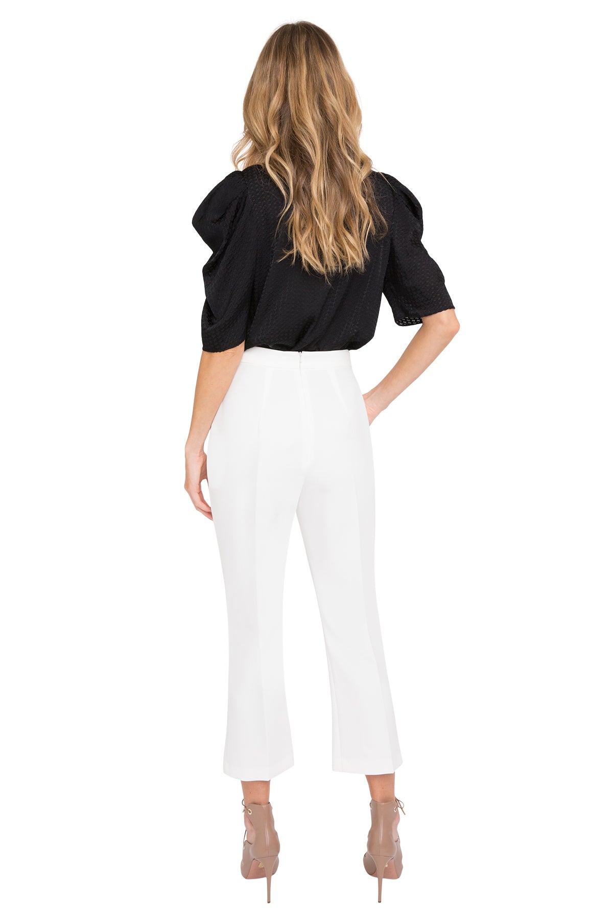 $890 Black Halo Women's Ivory Peplum Top & Wide-Leg Pants Two