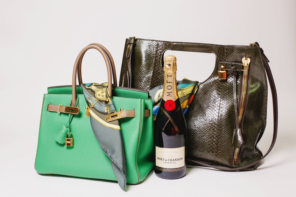 Green Hermes Bag With Champagne