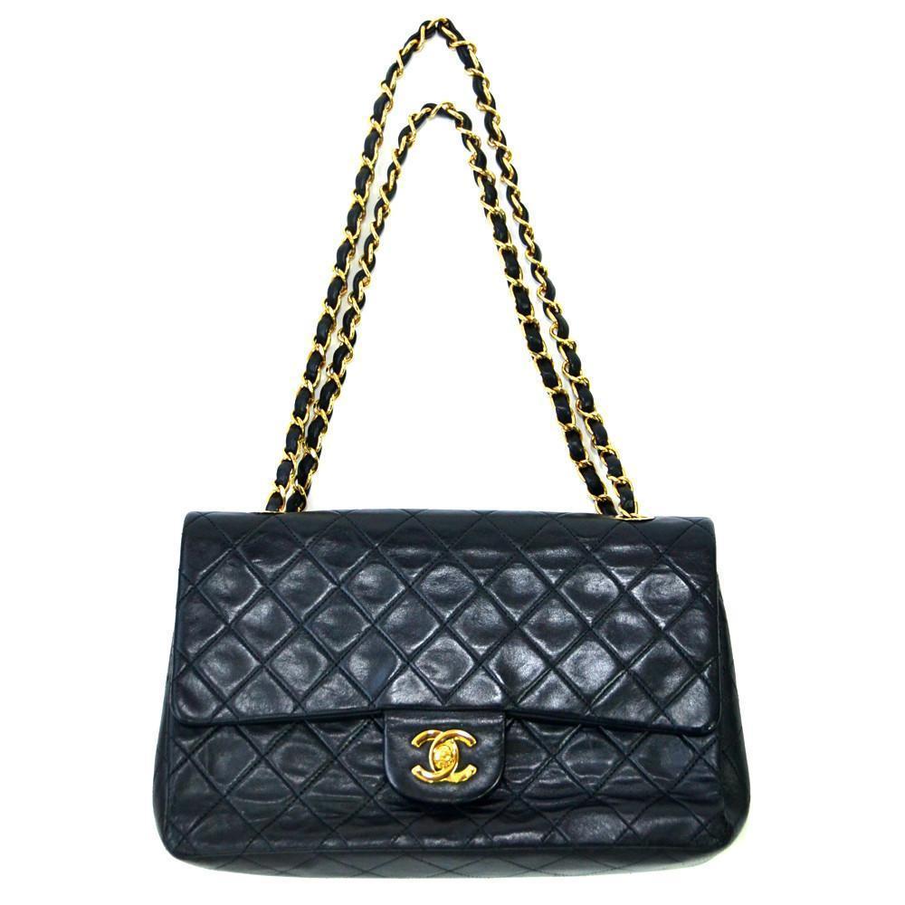 Authentic Vintage Chanel 23cm Bag Handbag in Black Lambskin Leather – The Vintage Contessa