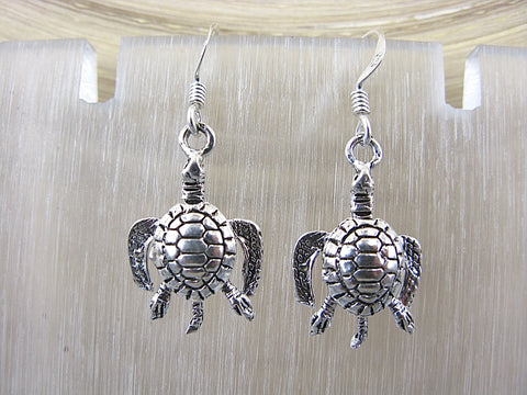 Sea Turtle Dangle 925 Sterling Silver Earrings – Faith Owl