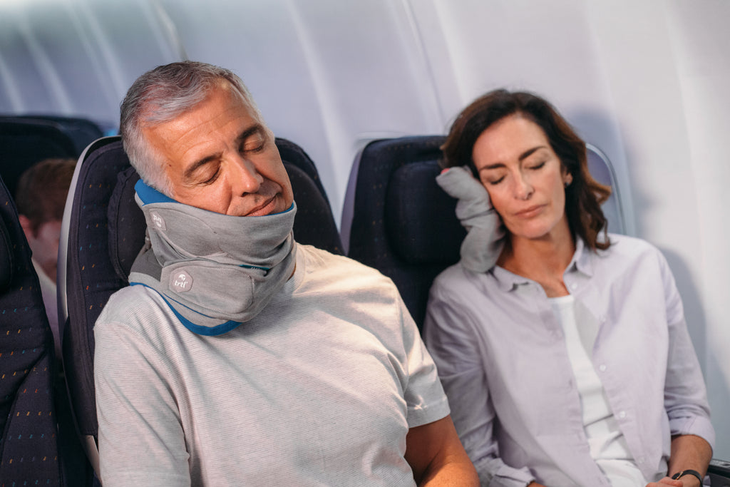 Trtl Pillow Plus In Use On Aeroplane as Flight Pillow