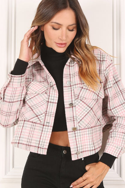 Pink Fashion Plaid crop jacket