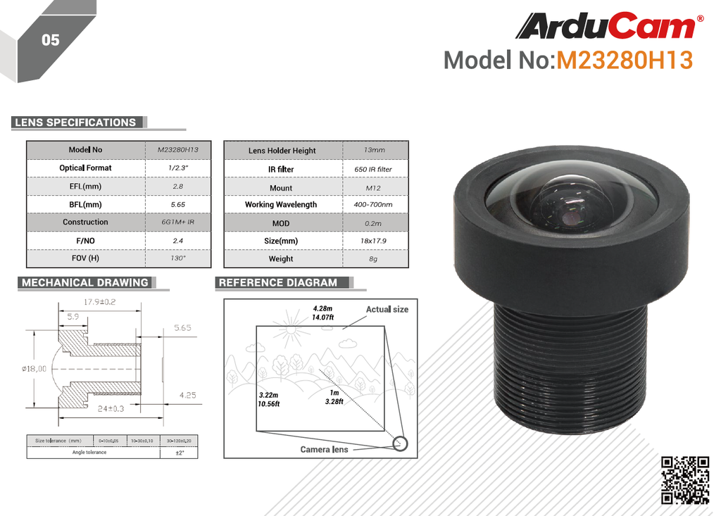 ArduCam 130 degree lens details