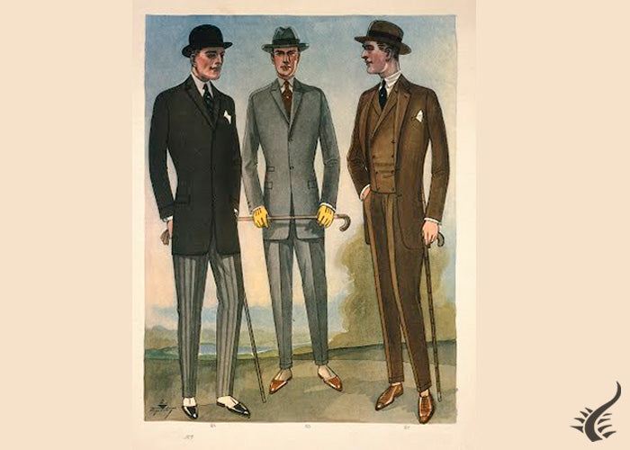 Título de la imagen: Three Men's Suits, a so-called "Stresemann" to the left, 1924 © bpk - Photo Agency / Kunstbibliothek, Staatliche Museen zu Berlin - Preußischer Kulturbesitz / Dietmar Katz