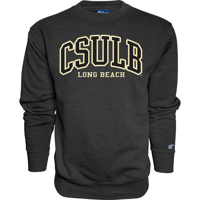 CSULB Suede Arch Crewneck - Charcoal, Blue 84 - Long Beach State Official Stor product image