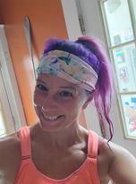 Woman with purple hair in Ponya Bands Bamboo Terry Lined Sweatband