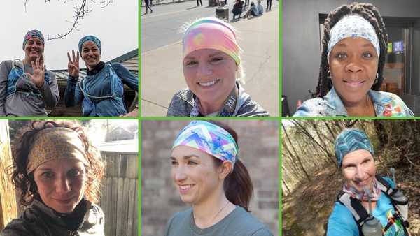 Six women in Ponya Bands Bamboo Jersey Lined Sweatbands of all hairtypes from 1A to 4C