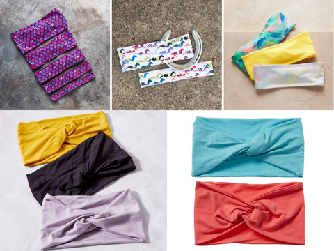 Collage of newest Ponya Bands products, Twist Bands, Bamboo Sweatbands, and Non-Slip Headbands