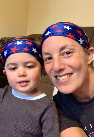 Woman and toddler son in Ponya Bands Bamboo Terry Lined Sweatbands