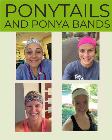 Four women in Ponya Bands with ponytails