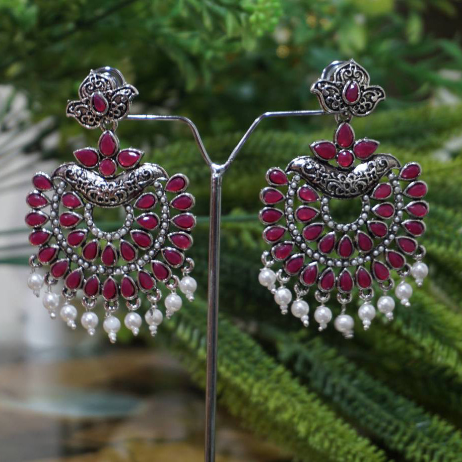 Maroon color meenakari earrings - Jaipur Mart - 4259491