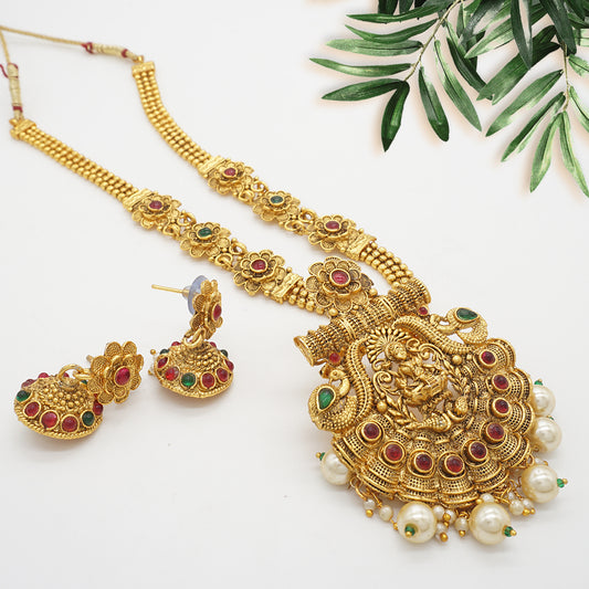 Laxmi Chain With Maroon Work Long Necklace for Women – Look Ethnic