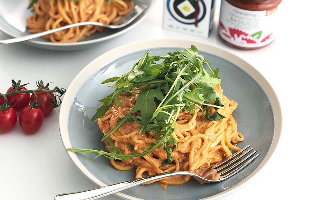 Creamy Tofu Tomato Carbonara - Clearspring