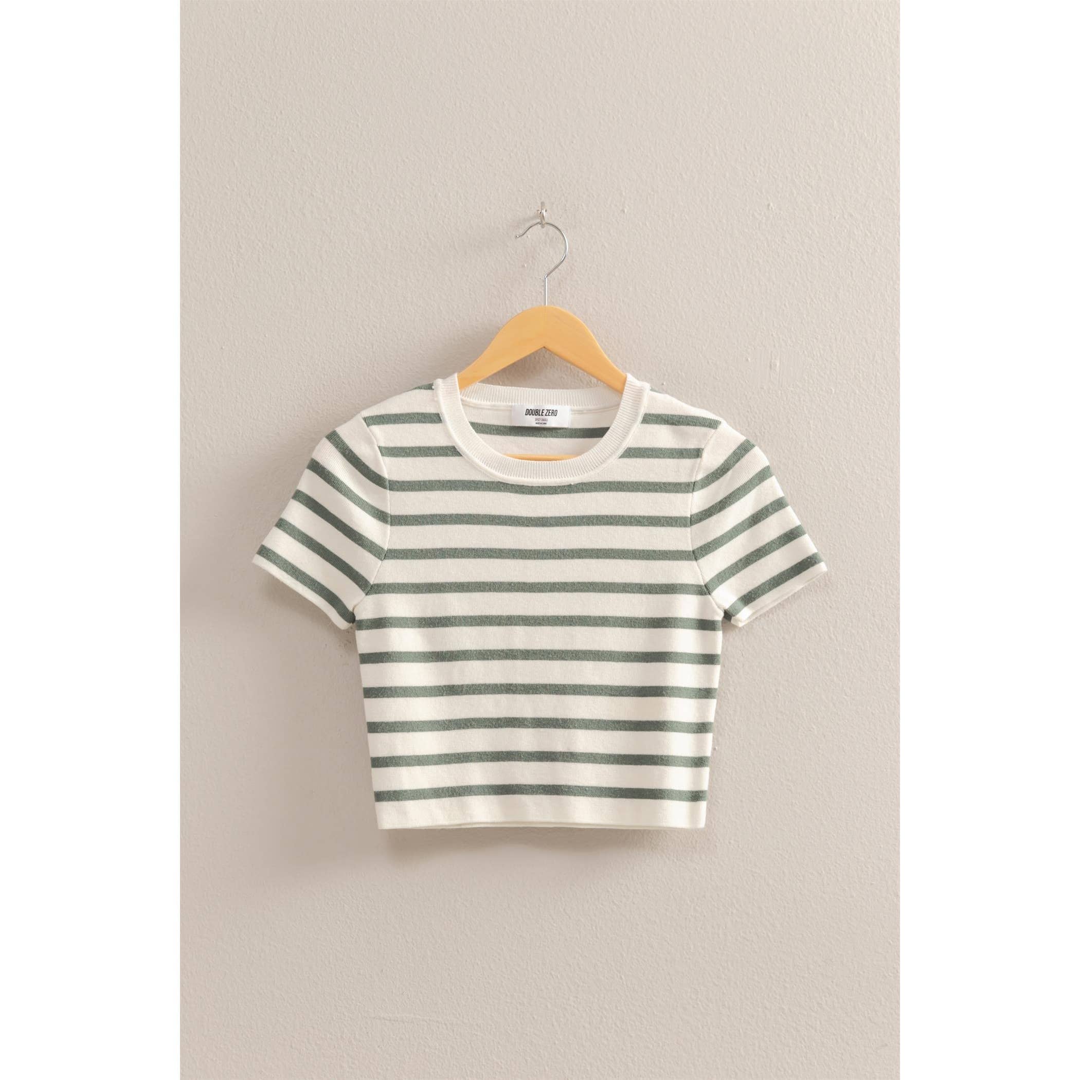 Classic Striped Crop Top: Sage/Cream
