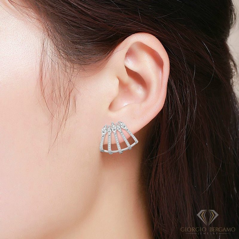 925 Sterling Silver Micro Pave Caged Ear Cuff Earring