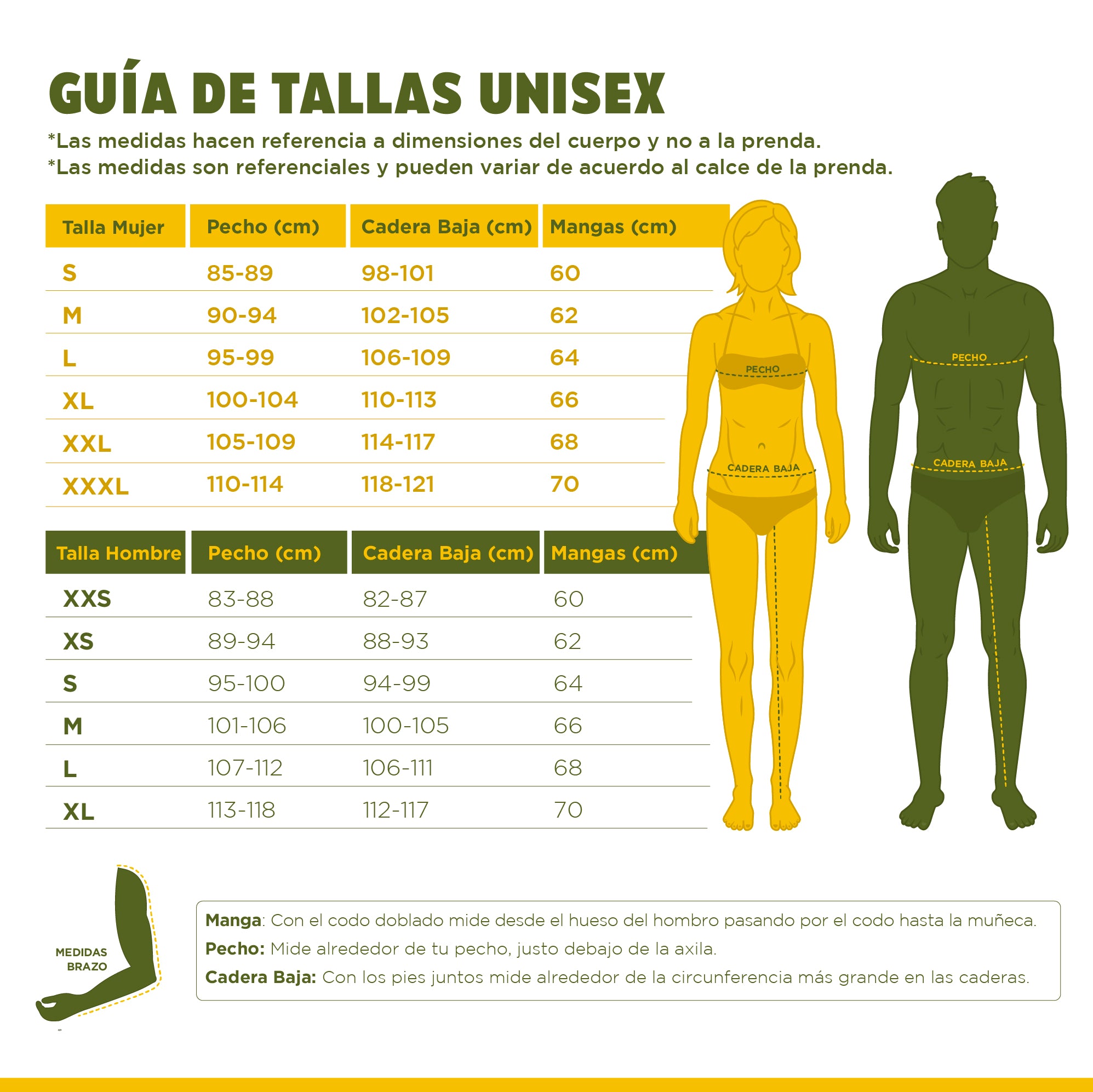 Tabla de Tallas Unisex