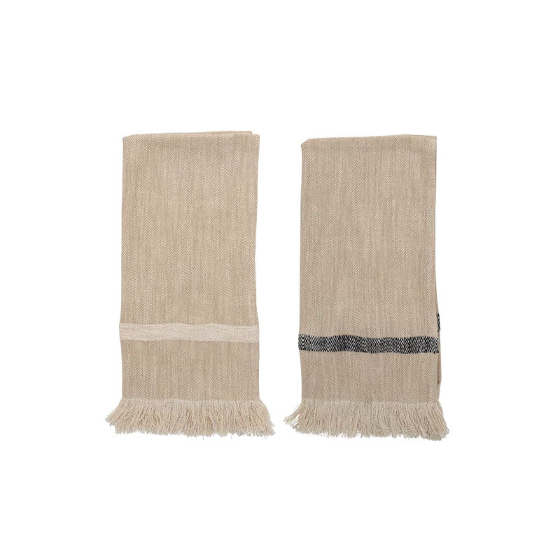 Striped Tea Towels with Fringe Set of 2