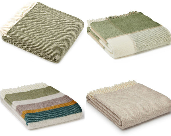 Green & Neutral Coloured Pure New Wool Blankets