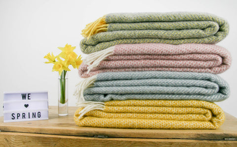 Spring Colours in our British Made Pure New Wool Throws