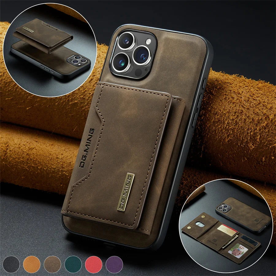 Magnetic Leather Wallet Case for iPhone 15 14 Plus 11 12 13 16 Pro