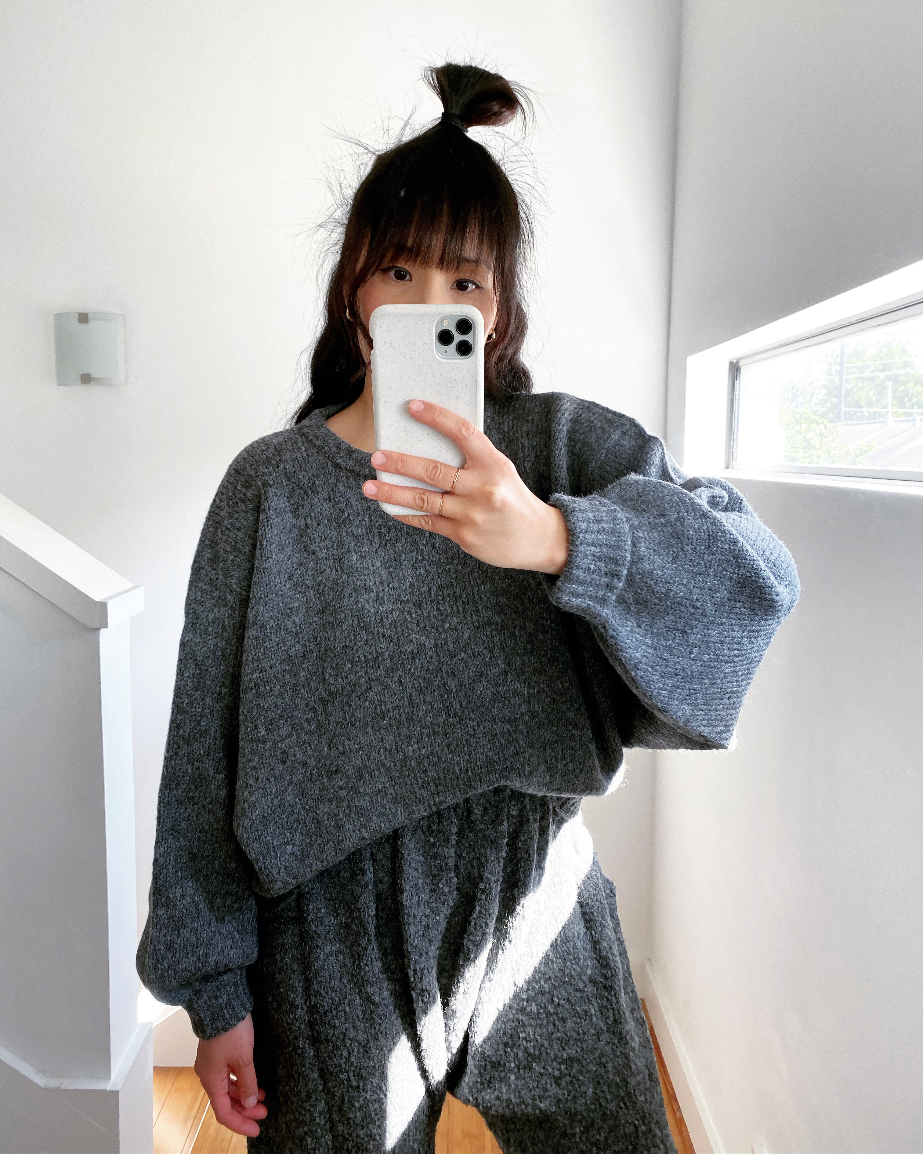 Balloon Sleeve Sweater, Charcoal, Alpaca