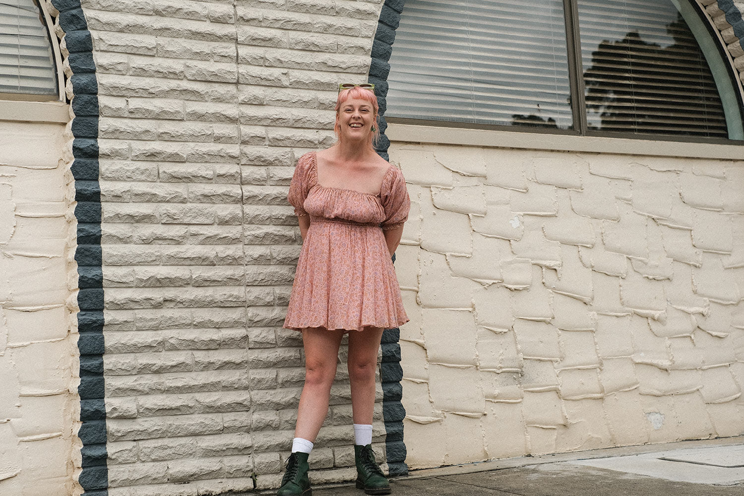 Alexandra Hudson for Spell ~ wearing our Rae Mini Dress in Dusty Pink