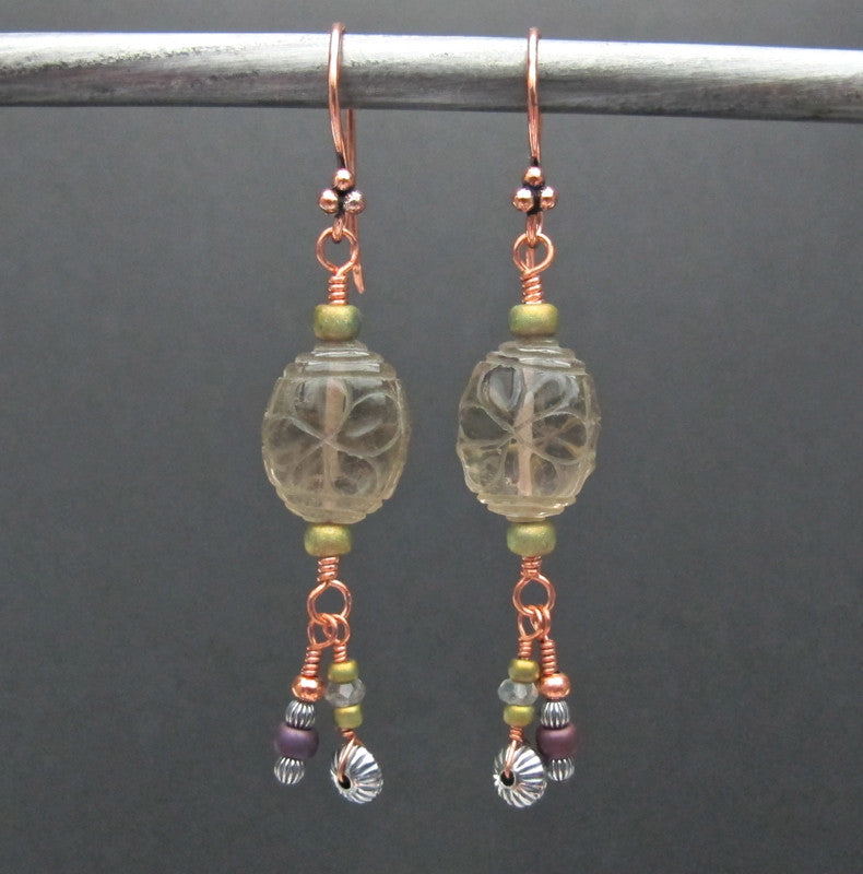 Copper & Grey Glass Bead Necklace and Earring Set #1147