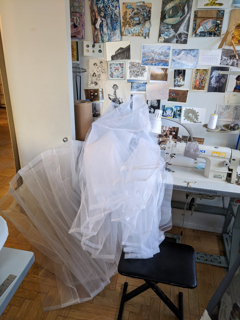sewing layers of tulle