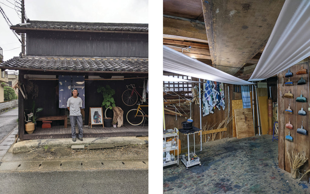 Dye craftsman Takeshi Nakajima stands outside his studio