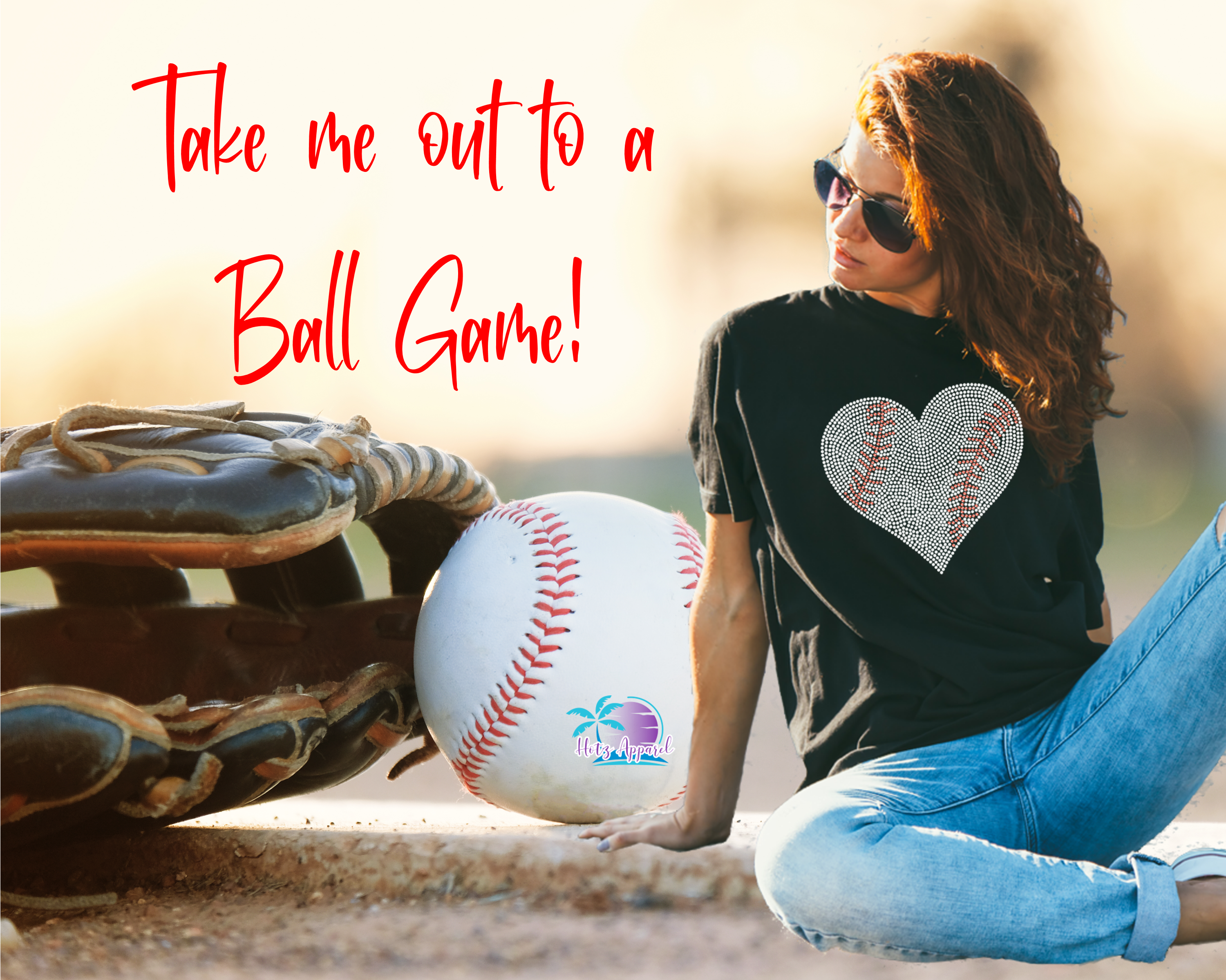 Baseball Mom Ball Heart (Rhinestone Design)