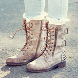 The Aberdeen Studded Combat Boots in Sand: Alternate View #1