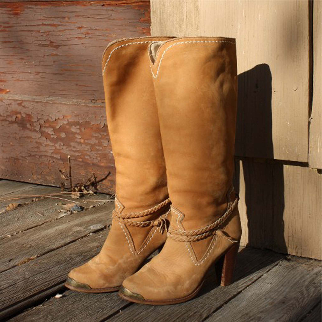 Vintage Suede Stacked Boots, Rugged Vintage Leather Boots from Spool 72 ...