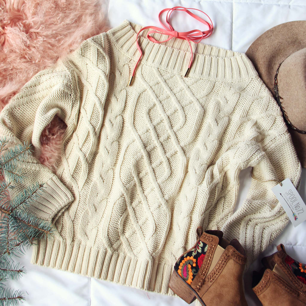 Cozy Cable Sweater in Cream, Sweet Knit Winter Sweaters from Spool 72 ...