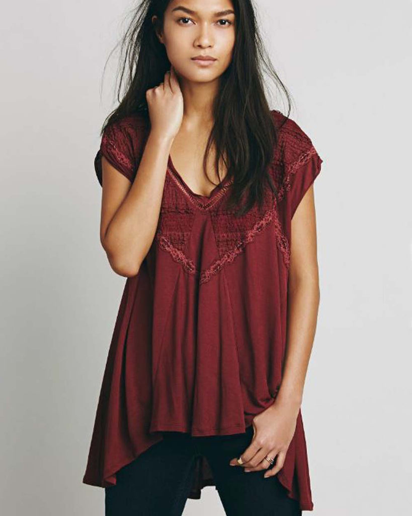 Free People Abigail Tee in Wine, Clearance Free People Tees and Tops ...